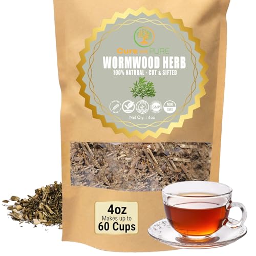 Cure wid Pure Organic Wormwood Herb Dried Cut  Sifted 4oz114g  Artemisia Absinthium  NonGMOPreservative  Additives Free Wormwood Tea In Eco Friendly Resealable Pouch Traditional Herbal Remedy - Image 1
