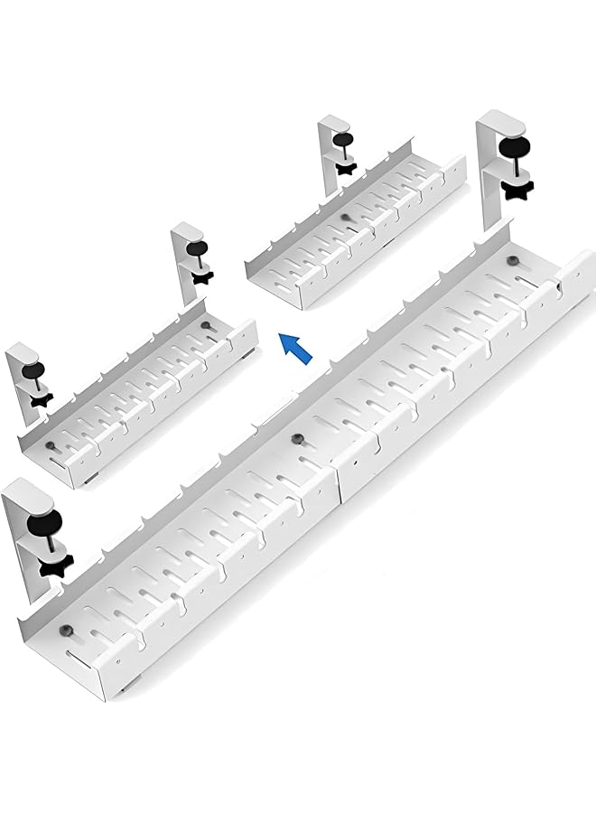 promass Under Desk Cable Management Tray, Retractable Metal Cable Management Tray, No Drilling Clamp Mounted Desk Cable Cord Organizer for Wire Management, Sturdy Cable Tray for Home Office - Image 1