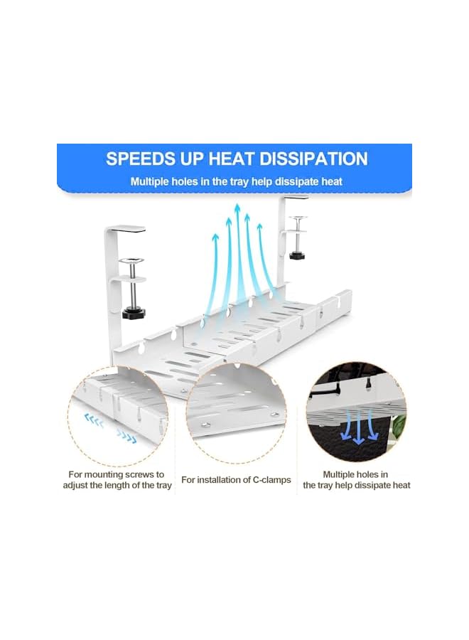 promass Under Desk Cable Management Tray, Retractable Metal Cable Management Tray, No Drilling Clamp Mounted Desk Cable Cord Organizer for Wire Management, Sturdy Cable Tray for Home Office - Image 2