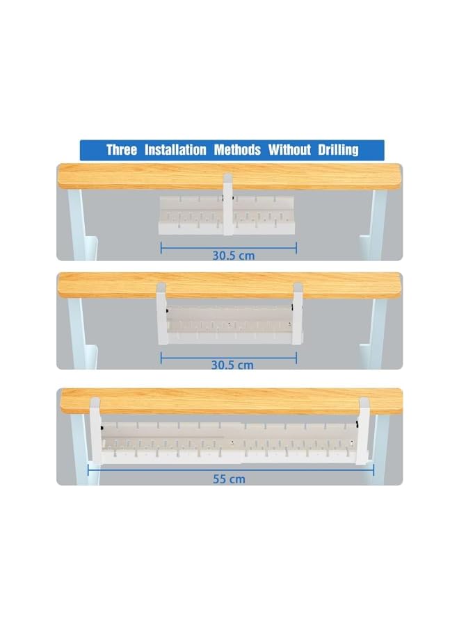 promass Under Desk Cable Management Tray, Retractable Metal Cable Management Tray, No Drilling Clamp Mounted Desk Cable Cord Organizer for Wire Management, Sturdy Cable Tray for Home Office - Image 5