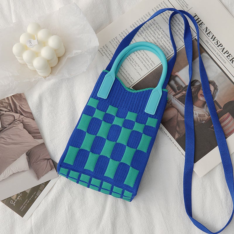 Hand-Held Mobile Phone Bag To Improve Appearance, Knitted Forest Style Fashion Contrasting Color New Cartoon Filled Crossbody Bag For Women Korean Style Bag - Image 1