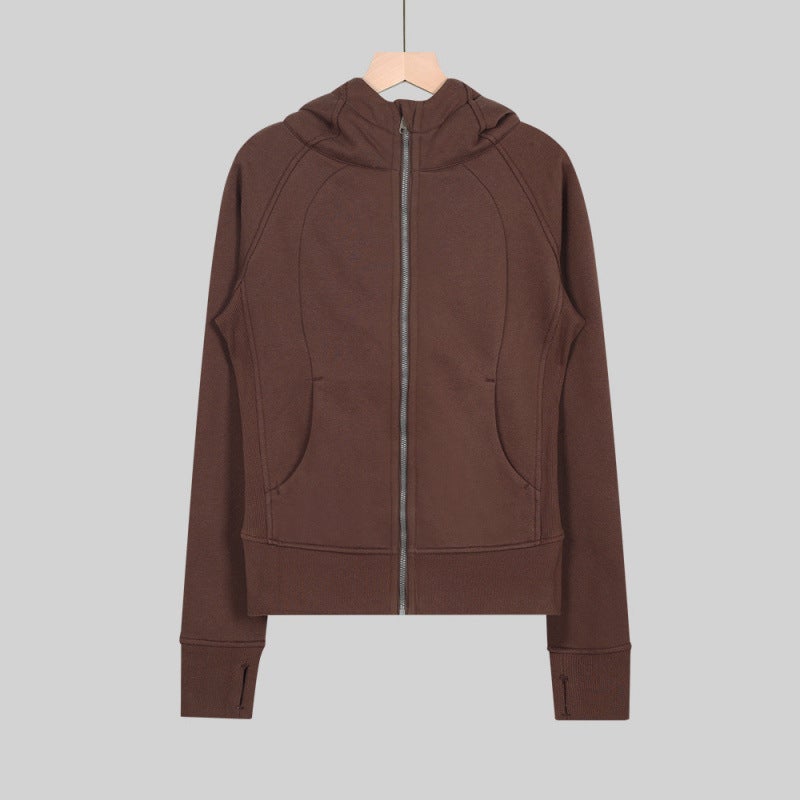 Women's Slim Fit Hooded Fleece-Lined Zip-Up Cotton Yoga Jacket - Image 1