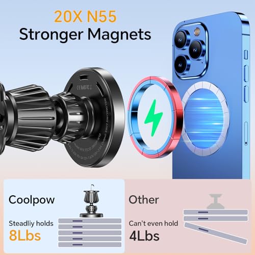 Coolpow for Magsafe Car Mount Charger【100% Stable】15W Magsafe Car Charger Magnetic Phone Holders for Your Car Accessories for Women Men car Phone Holder Wireless Car Charger for iPhone (Carbon Fiber) - Image 4