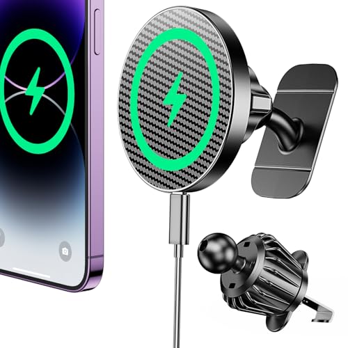 Coolpow for Magsafe Car Mount Charger【100% Stable】15W Magsafe Car Charger Magnetic Phone Holders for Your Car Accessories for Women Men car Phone Holder Wireless Car Charger for iPhone (Carbon Fiber) - Image 1