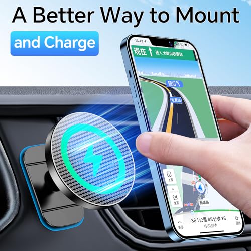 Coolpow for Magsafe Car Mount Charger【100% Stable】15W Magsafe Car Charger Magnetic Phone Holders for Your Car Accessories for Women Men car Phone Holder Wireless Car Charger for iPhone (Carbon Fiber) - Image 5