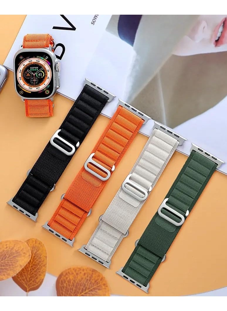 BEILINGDUN - 4Pack for Apple Watch Alpine Loop Band 49mm/45mm/44mm Nylon Woven Sport Strap for Apple Watch Series 8/Ultra/7/SE/6/5/4/3/2/8 White/Green/Orange/Black - Image 1
