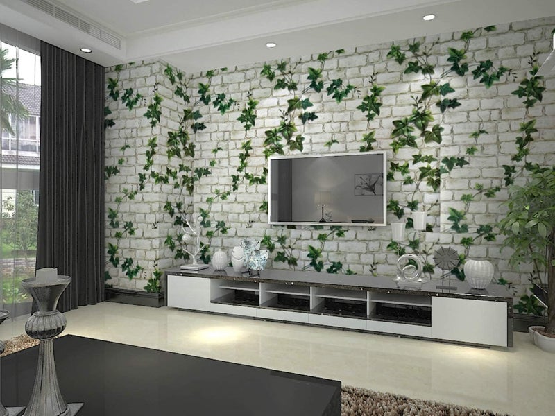 JB Export Wall Stickers (45 X 500 Cm) White Brick with Green Leaf Home Wallpaper, 3D Pattern Self Adhesive Peel and Stick Waterproof Hd Wallpaper(Green Leaf) - Image 2