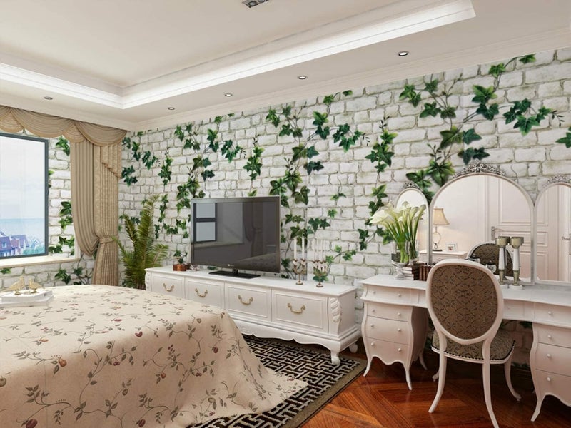 JB Export Wall Stickers (45 X 500 Cm) White Brick with Green Leaf Home Wallpaper, 3D Pattern Self Adhesive Peel and Stick Waterproof Hd Wallpaper(Green Leaf) - Image 4
