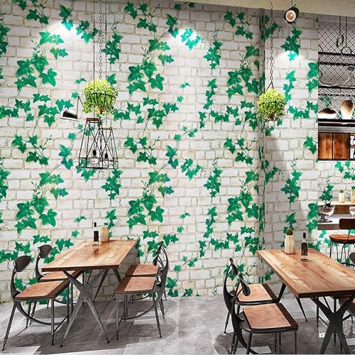 JB Export Wall Stickers (45 X 500 Cm) White Brick with Green Leaf Home Wallpaper, 3D Pattern Self Adhesive Peel and Stick Waterproof Hd Wallpaper(Green Leaf) - Image 5