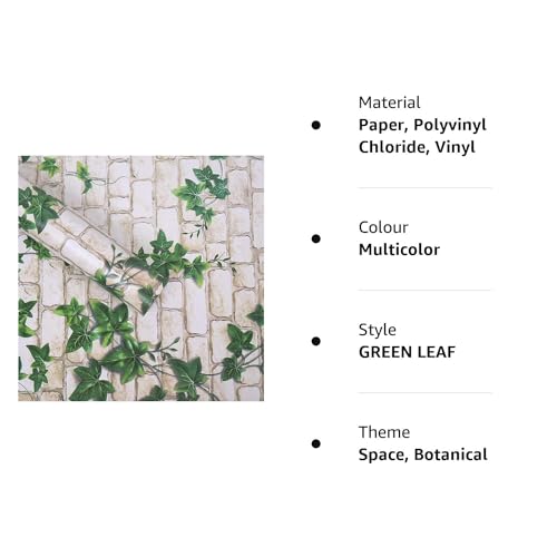 JB Export Wall Stickers (45 X 500 Cm) White Brick with Green Leaf Home Wallpaper, 3D Pattern Self Adhesive Peel and Stick Waterproof Hd Wallpaper(Green Leaf) - Image 3