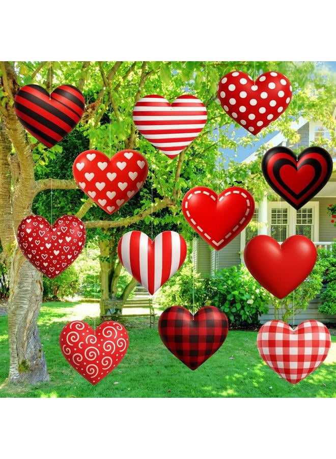 Memorywuu 12 Pcs 7.9 Inch Large Outdoor Valentines Day Decorations Valentines Day Outdoor Hanging Ornaments Signs Double Sided 3D Heart Shaped Decorations for Tree Lawn Porch Yard Outside Party Decor - Image 1