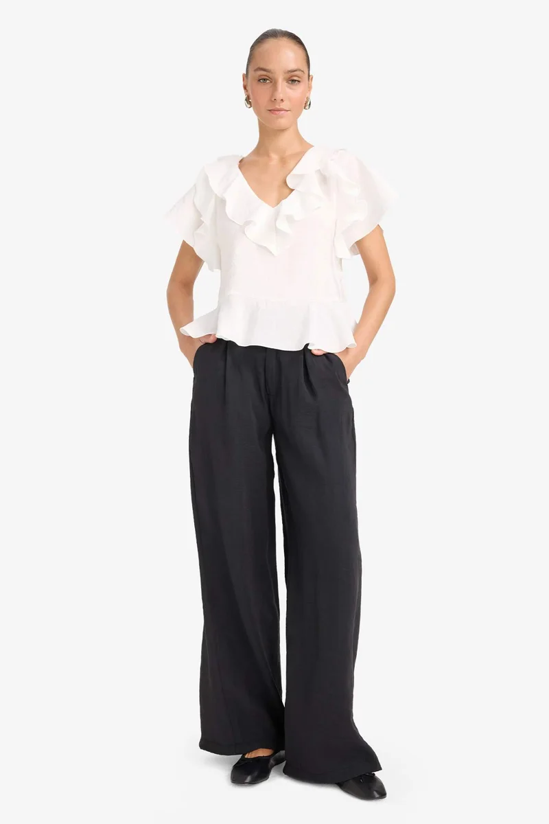 ديفاكتو Carrot Fit High Waist Wide Leg Modal Trousers