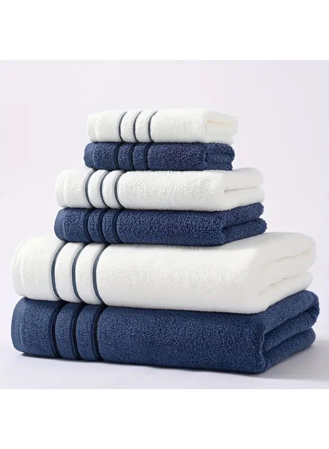 6 Pcs Blue And White Soft Cotton Bathroom Towel Set Deluxe Bath Towel With 2 Hand Towels 4 Face Towels And Wash Cloths - Image 2