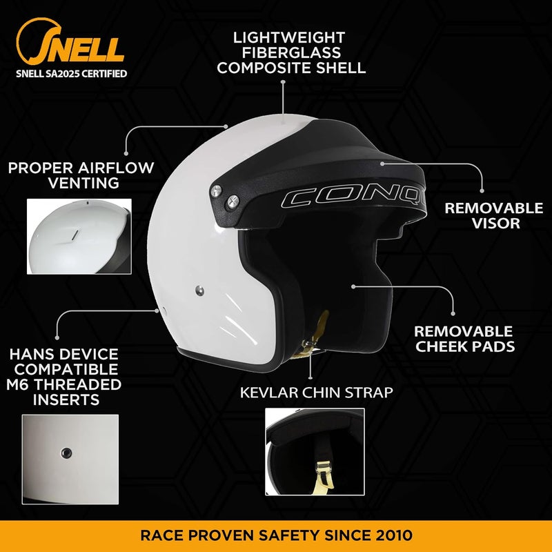 Conquer Snell SA2020 Approved Open Face Auto Racing Helmet - Image 2