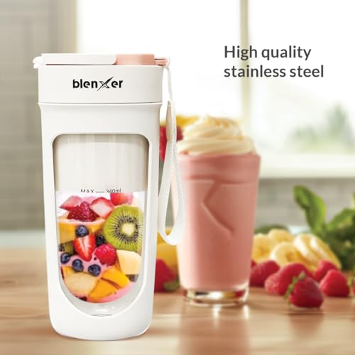 Blenxer Portable Blender 340 ml – USB-C Rechargeable, 40 W Personal Smoothie Protein Shake Blender – 10-Blade Stainless Steel – 40-Second Auto-Stop – Travel & Gym Mini Juicer (Ghost White) - Image 2