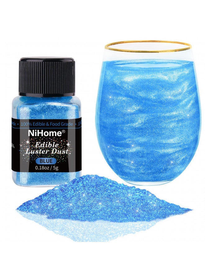 NiHome Edible Food-Grade Glimmer Powder Glitter Luster Dust Metallic Food Decorating Sprinkle Glimmery Dust for Drink Wine Beverage Cake Candy Dessert Bakery Restaurant Vegan (0.18oz/5g, Blue) - Image 1
