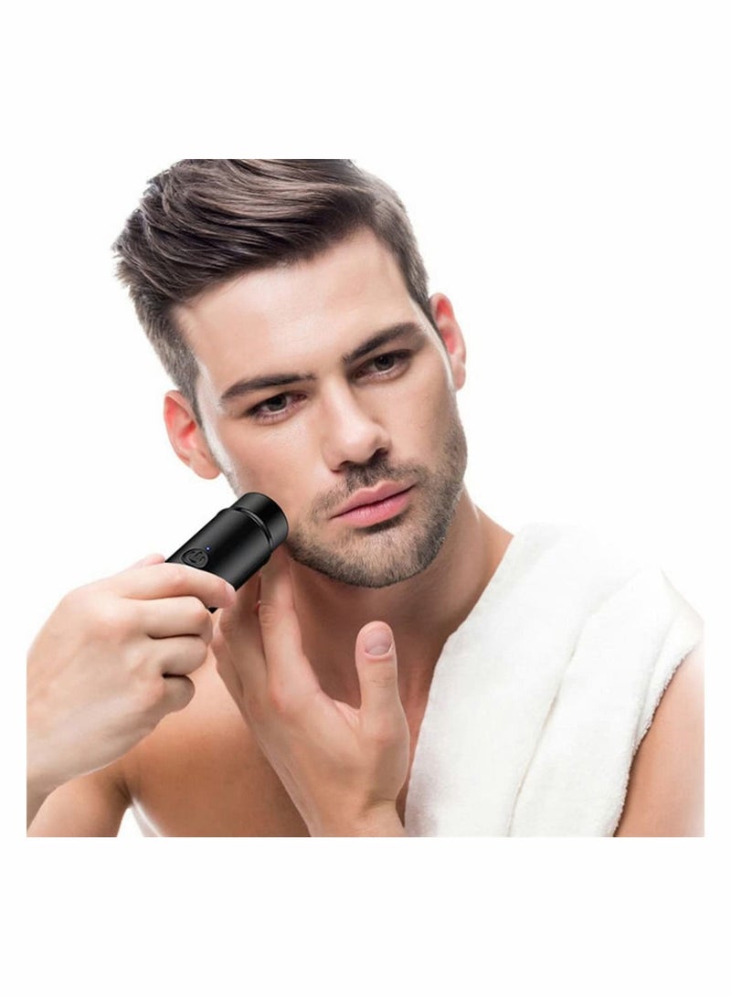 NIBEMINENT Men Electric Shaver, Portable Mini Razor Rotary Shaver Rechargeable Cordless Compact Head Mustache Trimmer for Travel Or Home Use, Easy to Clean, Black, 1 Pcs - Image 2