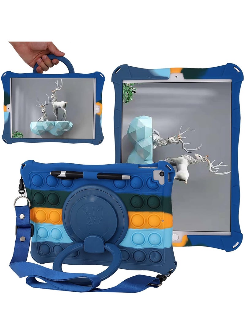 VKL Case for iPad 10.2 Inch, iPad 9th/8th/7th Generation Case 2021/2020/2019 Rotating Handle Stand Shockproof Cover with Shoulder Strap Pencil Holder Stylus, Rainbow Dark Blue - Image 1