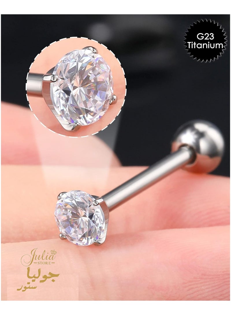 Julia Store Mini Cubic Zirconia 16G Earring Studs Round Rhinestone Stainless Steel Post Back Ball Screw Men Women Nose Helix Cartilage Ear Lobe Small Cute Piercing Jewelry By Julia Store  - Image 2