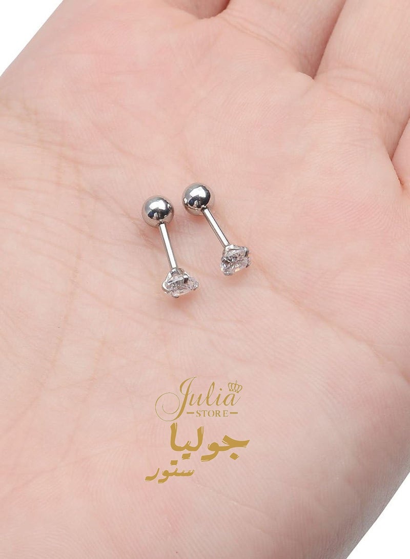 Julia Store Mini Cubic Zirconia 16G Earring Studs Round Rhinestone Stainless Steel Post Back Ball Screw Men Women Nose Helix Cartilage Ear Lobe Small Cute Piercing Jewelry By Julia Store  - Image 5