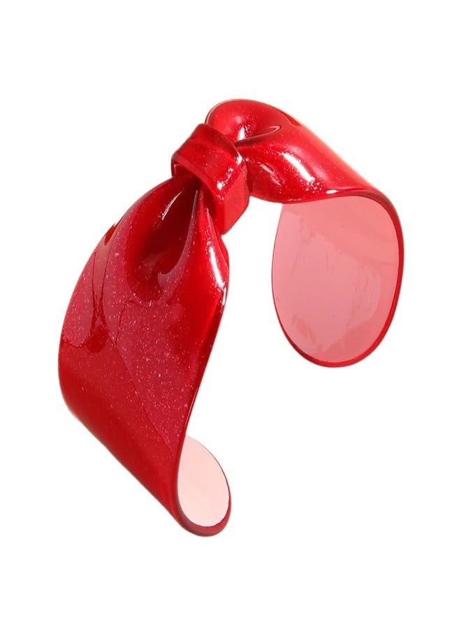 Pingyongchang Acrylic Bow Wrist Cuffs Bracelets for Women Bohemian Open Bowknot Chunky Bangle Bracelet Brithday Mother's Day Christmas Birthday Jewelry-Red - Image 1