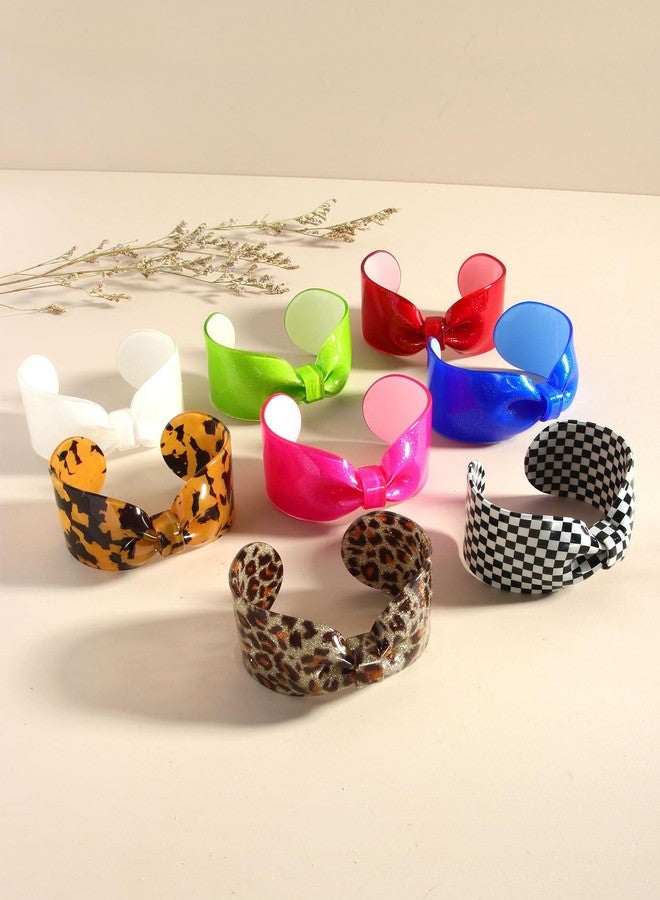 Pingyongchang Acrylic Bow Wrist Cuffs Bracelets for Women Bohemian Open Bowknot Chunky Bangle Bracelet Brithday Mother's Day Christmas Birthday Jewelry-Red - Image 3