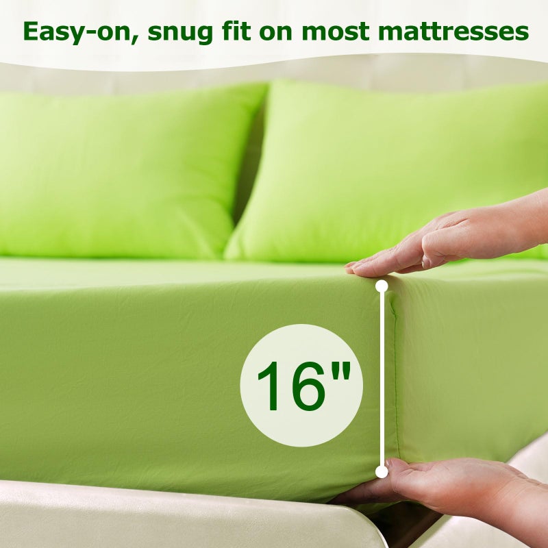 Homilay Queen Size Bed Sheet Set - 4 Piece Soft Microfiber Sheets with Deep Pockets  Cooling Technology  and Wrinkle-Free Pillowcase. Hotel-Quality  Durable Bedding  Sharp Green - Image 4