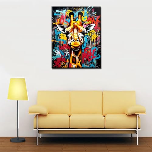 Tucocoo DIY Painting by Numbers for Adults Beginner,Giraffe Doodle Background Paint by Number on Canvas Easy to Paint for Beginner with Pigment and Brushes Unique Graffiti Without Frame 16''X20'' - Image 2