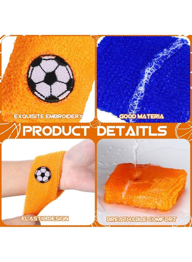 Gejoy 24 Pieces Sports Wristbands For Kids Colorful Wrist Sweatbands Terry Cloth Wristbands With Soccer Basketball Football Baseball Design For Sports Party Birthday Party Favors 6 Colors (Bright Color)  - Image 5