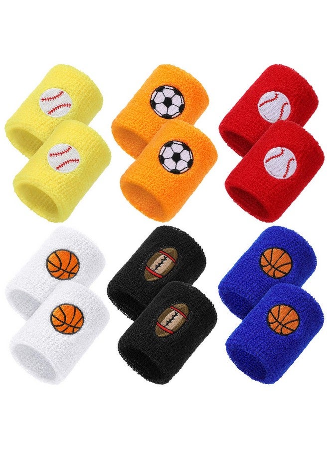 Gejoy 24 Pieces Sports Wristbands For Kids Colorful Wrist Sweatbands Terry Cloth Wristbands With Soccer Basketball Football Baseball Design For Sports Party Birthday Party Favors 6 Colors (Bright Color)  - Image 2