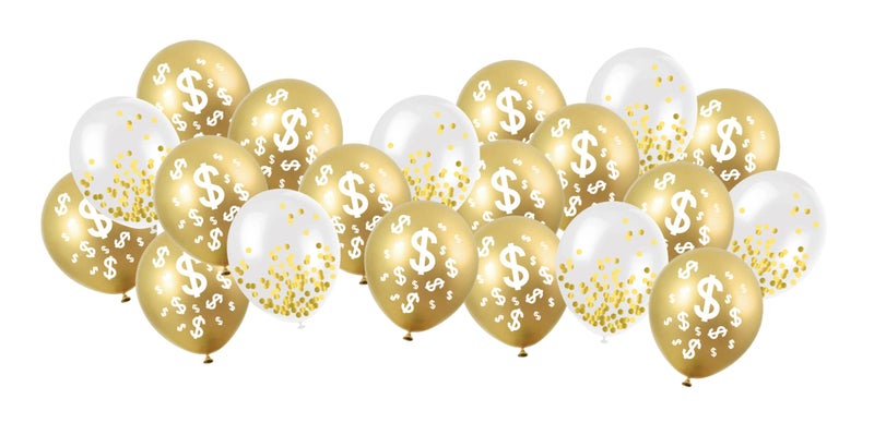 Oojami أوجامي 4 عبوات من فواتير الدولار بتصميم لامع كبير لغطاء الطاولة يشمل 20 بالون مثالي لتزيين حفلات عيد الميلاد و مستلزمات الحفلات - Image 3