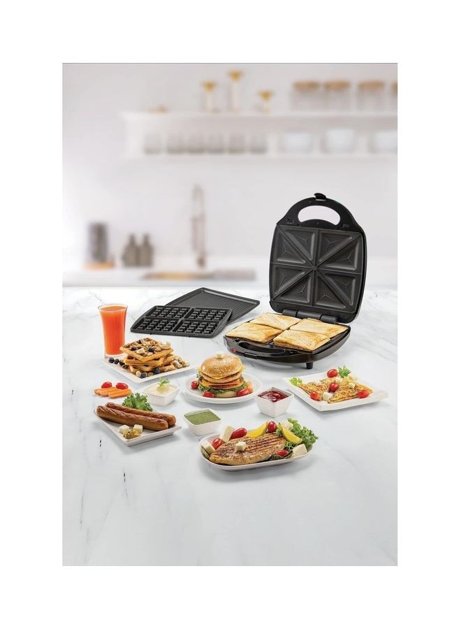BLACK+DECKER Sandwich & Waffle Maker with 180 Degree Grill Mode with Interchangeable Plate,  3-in-1 4 Slice 1400 W TS4130-B5 Black - Image 4