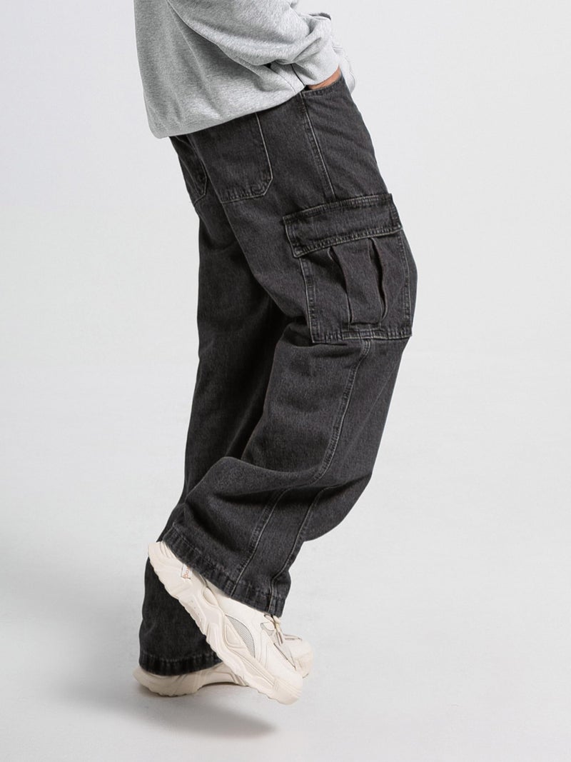 FantasyGears جينز فضفاض للرجال والنساء طراز Y2K سكيرت عتيق بنطلون سادة بجيوب متعددة كاجوال واسع الساق فضفاض جينز دينيم رمادي فاتح - Image 2