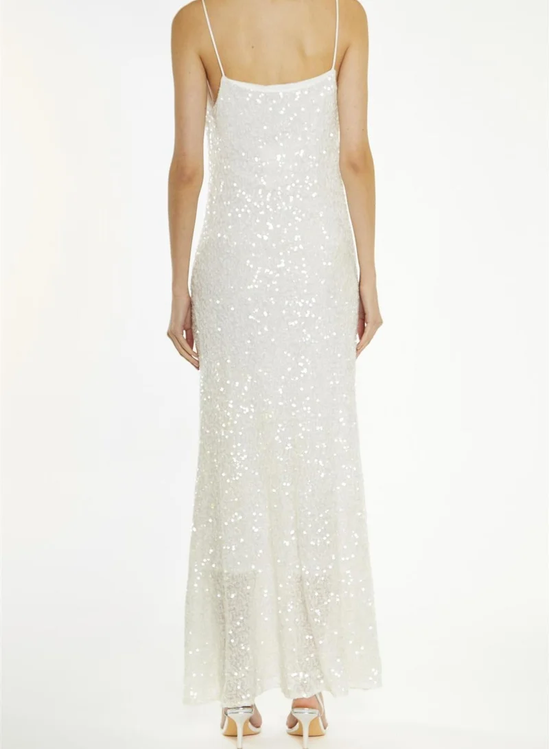 ترو ديكادينس Frankie White-Sequin Bias-Cut Midaxi-Dress
