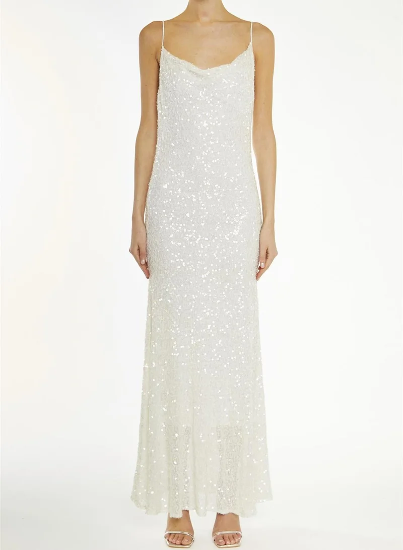 ترو ديكادينس Frankie White-Sequin Bias-Cut Midaxi-Dress