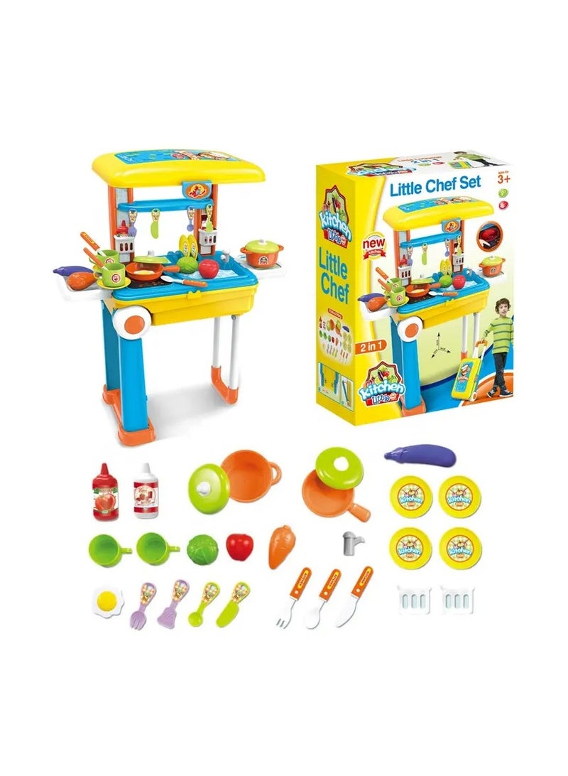 2 in 1 Pretend Play Kitchen Suitcase Toy Happy Kitchen Toys Cooking Play Set - Image 2