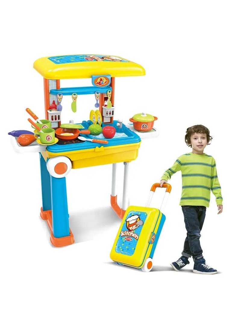 2 in 1 Pretend Play Kitchen Suitcase Toy Happy Kitchen Toys Cooking Play Set - Image 1