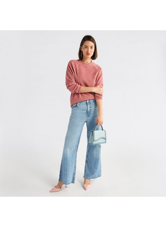 Splash FAV Textured Round Neck Sweatshirt with Raglan Sleeves  - Image 2
