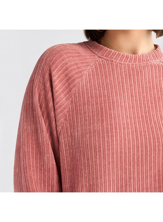 Splash FAV Textured Round Neck Sweatshirt with Raglan Sleeves  - Image 4