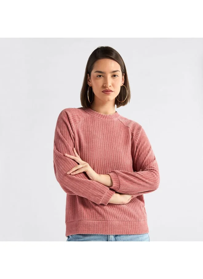 FAV Textured Round Neck Sweatshirt with Raglan Sleeves