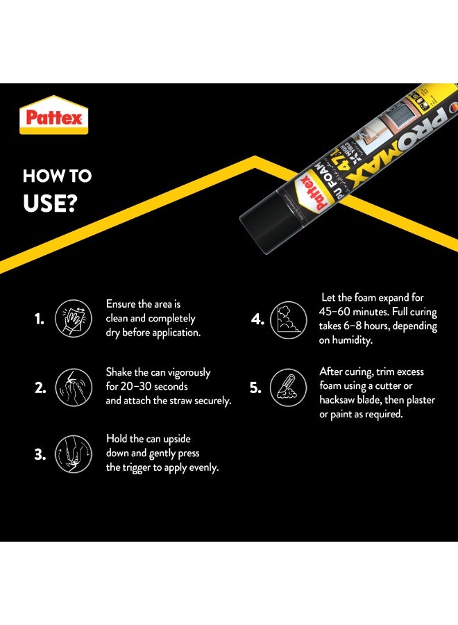 Pattex PU Foam Pro Max Spray - 750ml | High Yield Expandable Polyurethane Foam for Sealing Insulation and Crack Filling - Image 3