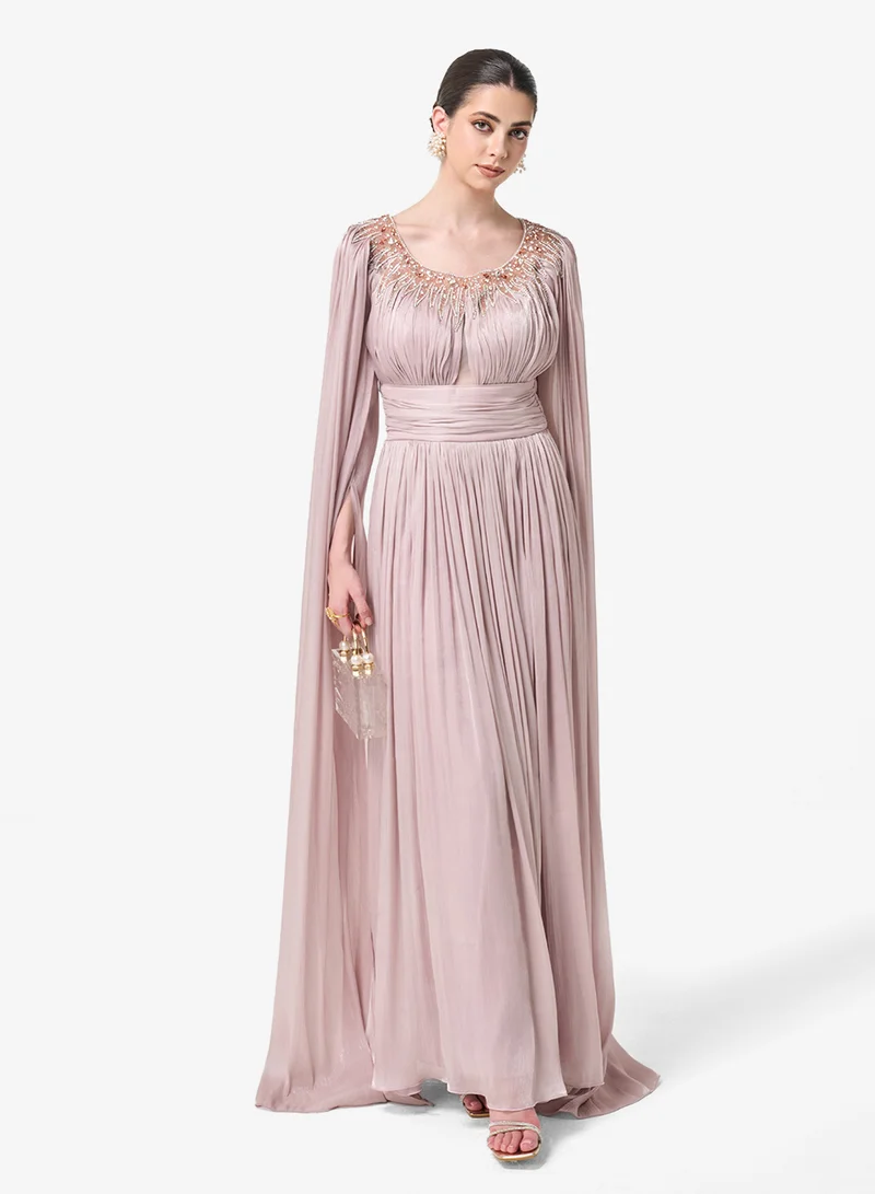 Threadz by Ajooni Embroidered Cape Sleeve Maxi Dress