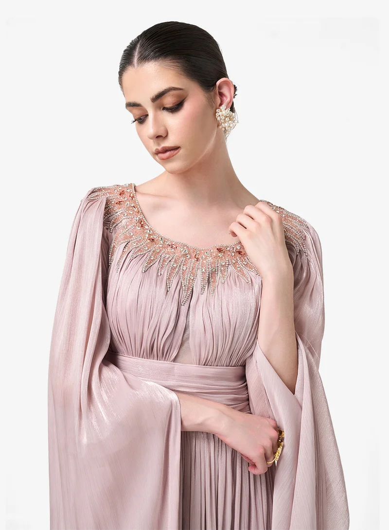 Threadz By Ajooni  Embellished Cape Sleeve Maxi Dress for Women | Best Price UAE
