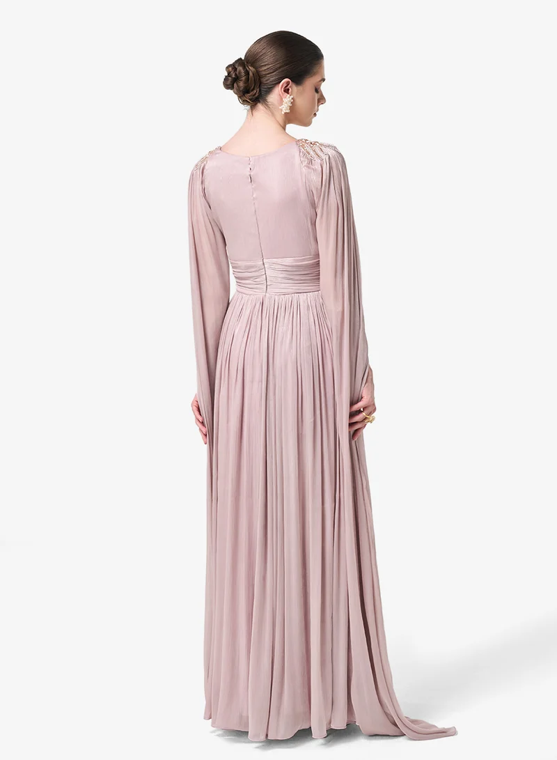 Threadz by Ajooni Embroidered Cape Sleeve Maxi Dress