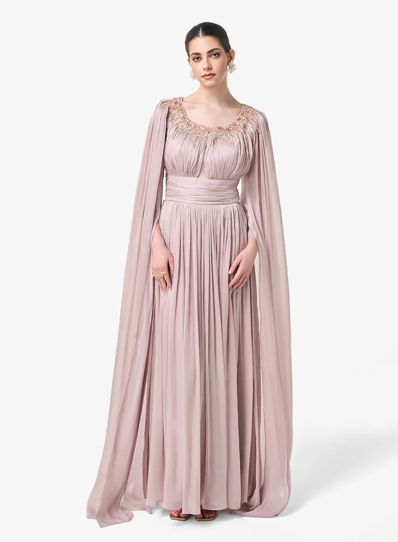 Threadz By Ajooni  Embellished Cape Sleeve Maxi Dress for Women | Best Price UAE