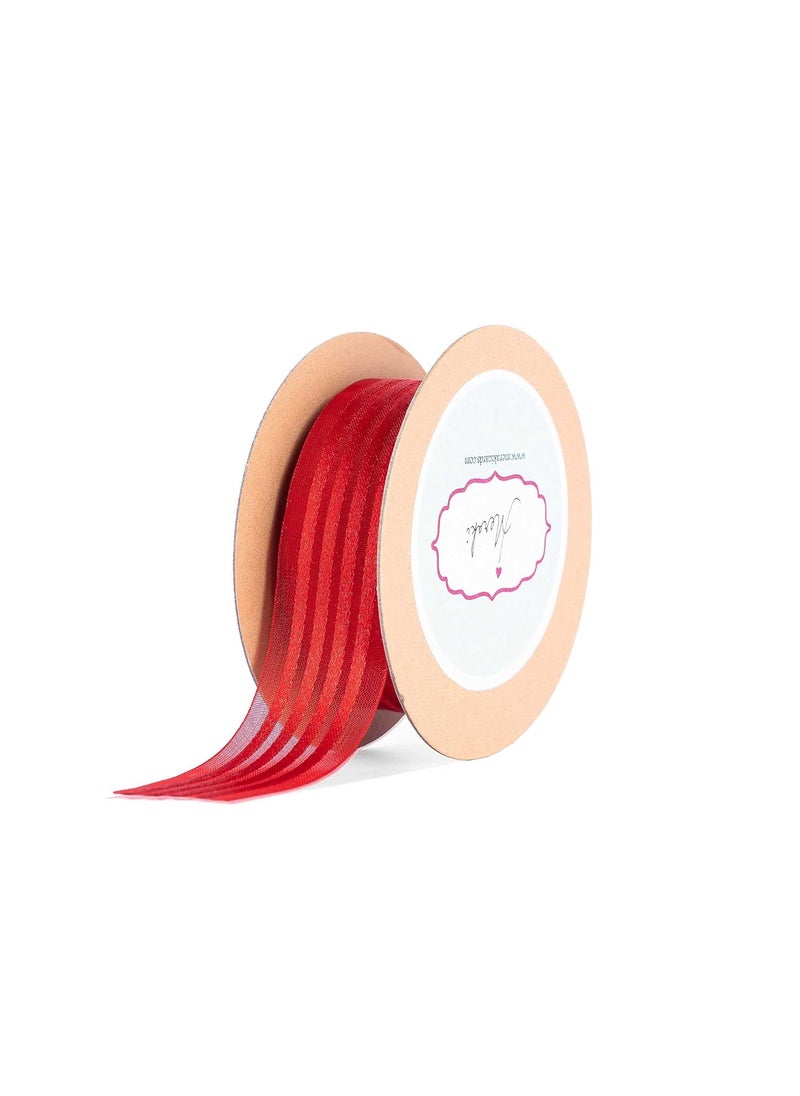 Meraki Cards Meraki Cards Red Sheer Ribbon with 4 Satin Stripes Width 22mm 