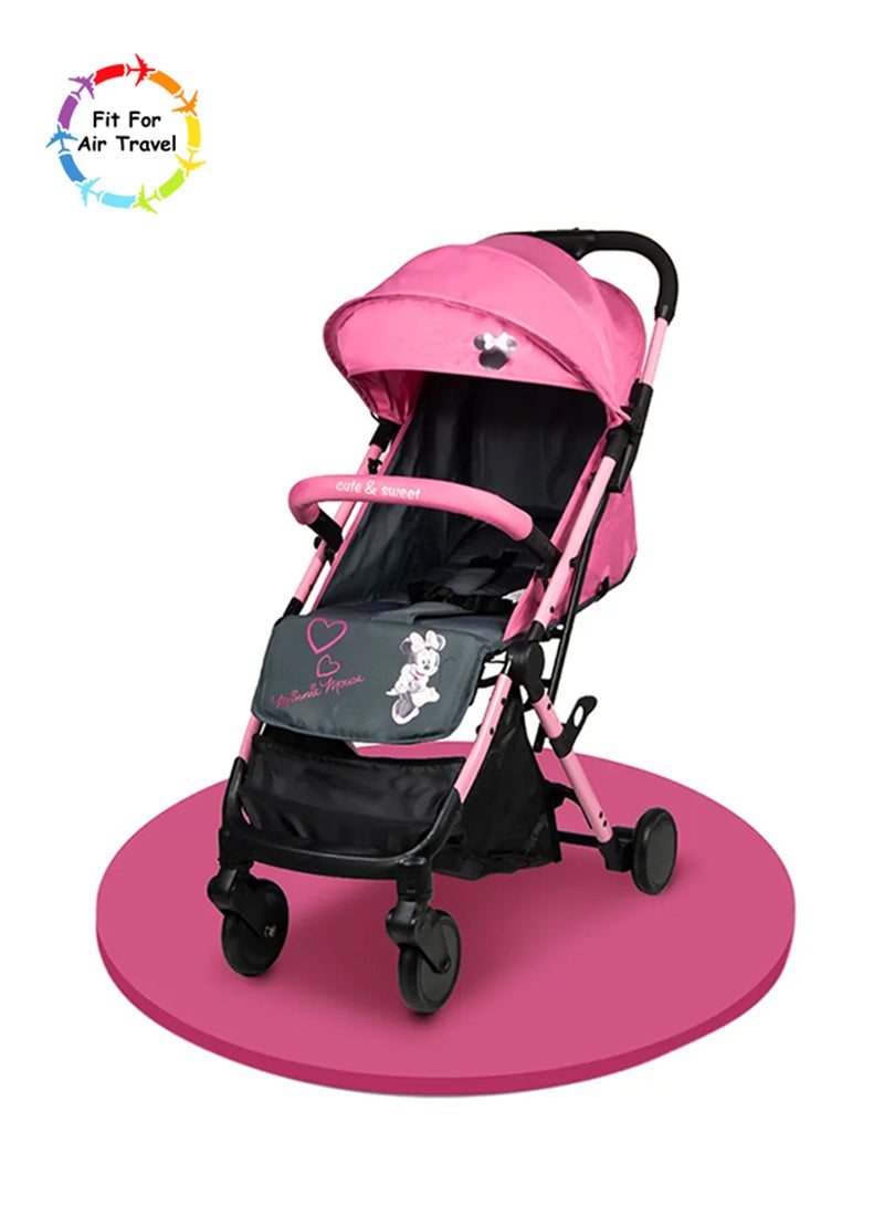 Disney Trucare FZC Minnie Mouse Travel Stroller 0 - 36 Months Compact Design Storage Basket Rear Breaks Compatible Trolley Handle And More. Pink - Image 1