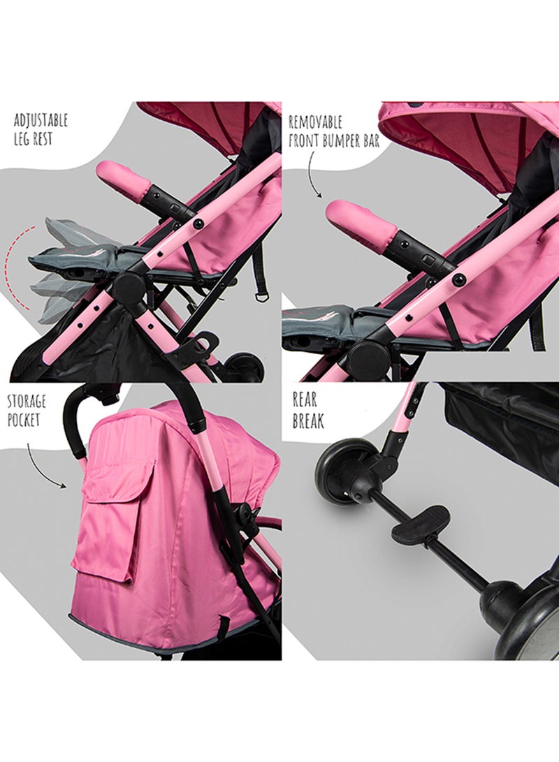 Disney Trucare FZC Minnie Mouse Travel Stroller 0 - 36 Months Compact Design Storage Basket Rear Breaks Compatible Trolley Handle And More. Pink - Image 3