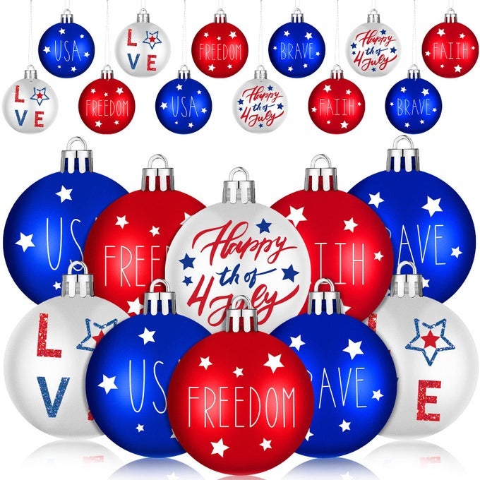 24 PCS PATRIOTIC TREE ORNAMENTS 4TH OF JULY INDEPENDENCE DAY HANGING BALLS RED WHITE BLUE STARS BALLS DECORATION FOR VETERANS MEMORIAL LABOR DAY HOME DECOR PARTY SUPPLIES