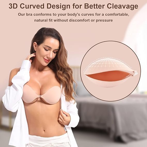 AZLVERA Strapless Adhesive Bra, Backless Push-Up Silicone Bra, Reusable Invisible Bra, Best for Size B, C, and D Cups for Party (Skin/Nude) - Image 4